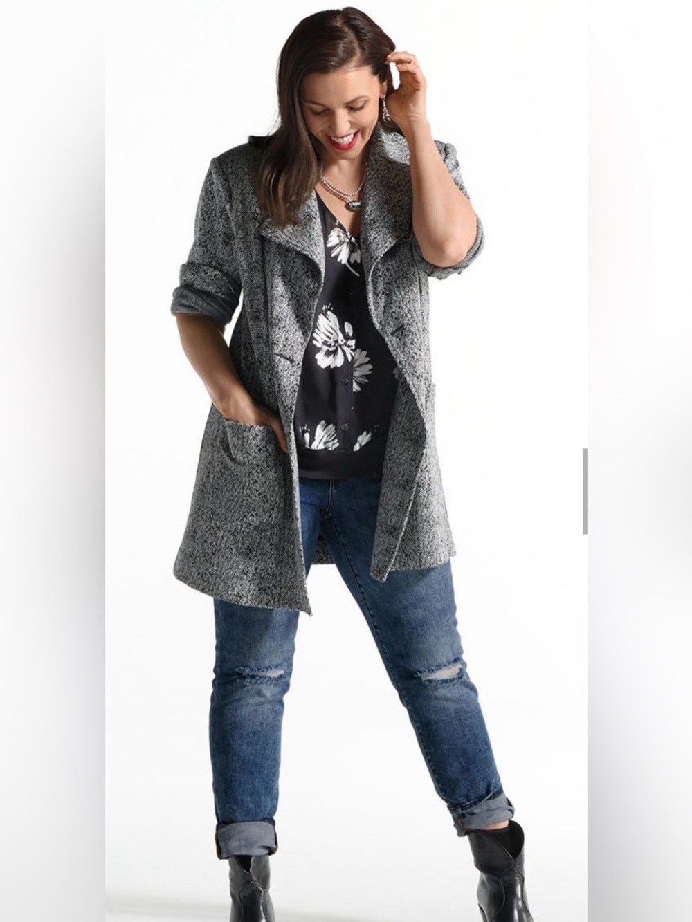 CAbi 4294 Agent Jacket, Black Herringbone Double Breasted Medium EUC